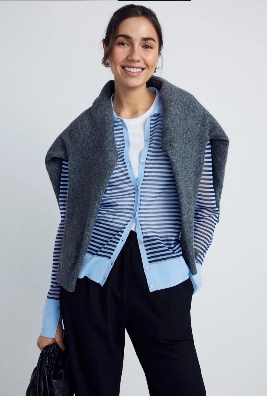 Frame Collared Striped Cardigan Women Size XS